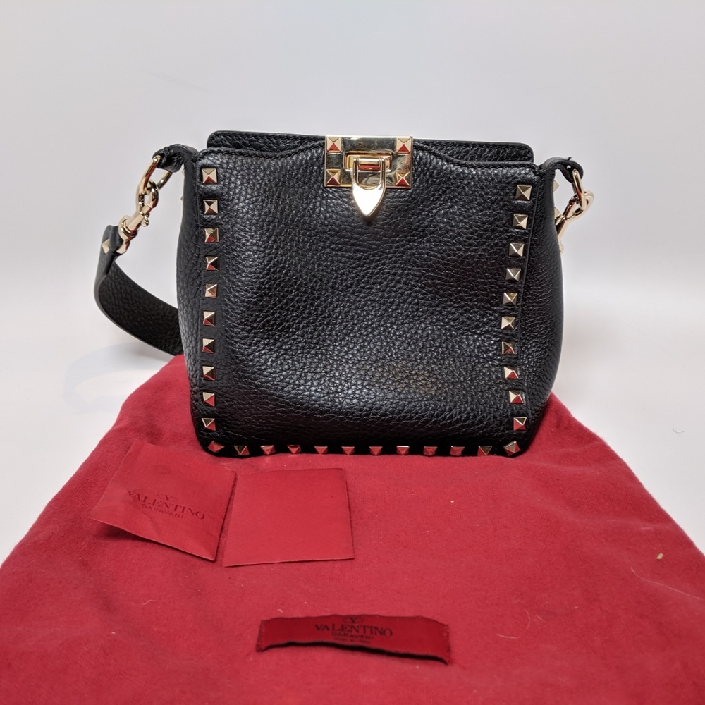SOLD Valentino Black Pebbled Mini Messenger Bag - Picture 4 of 8